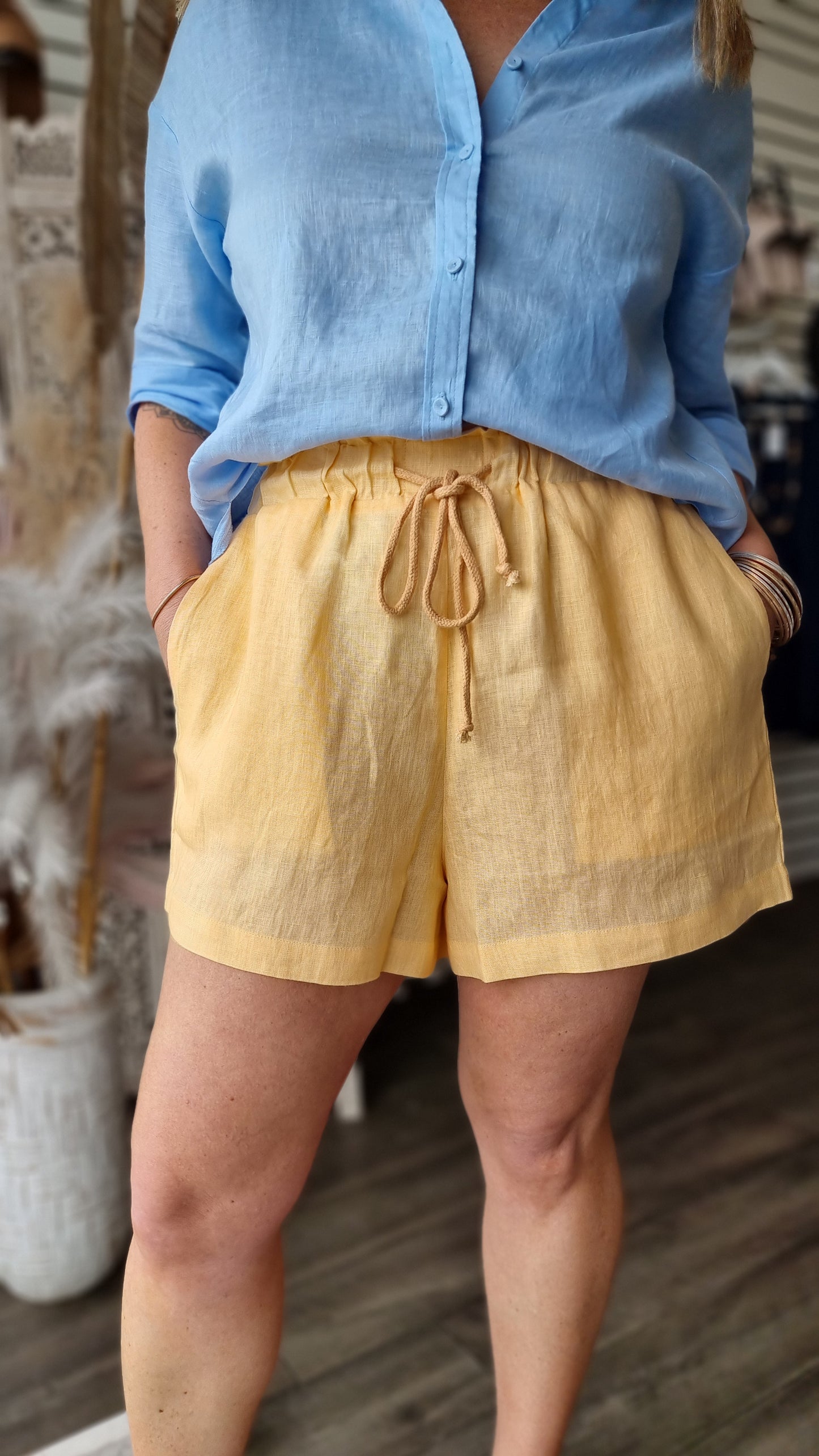 Harlow linen short | citrus orange