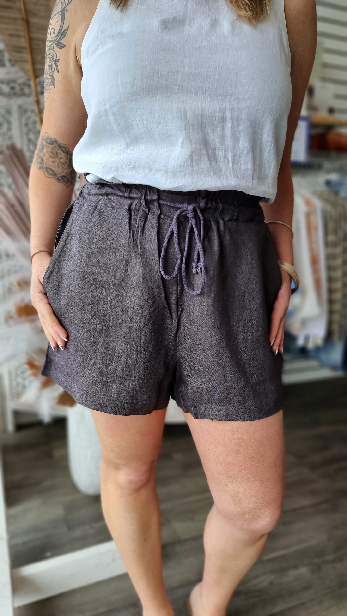 Harlow linen short | eggplant