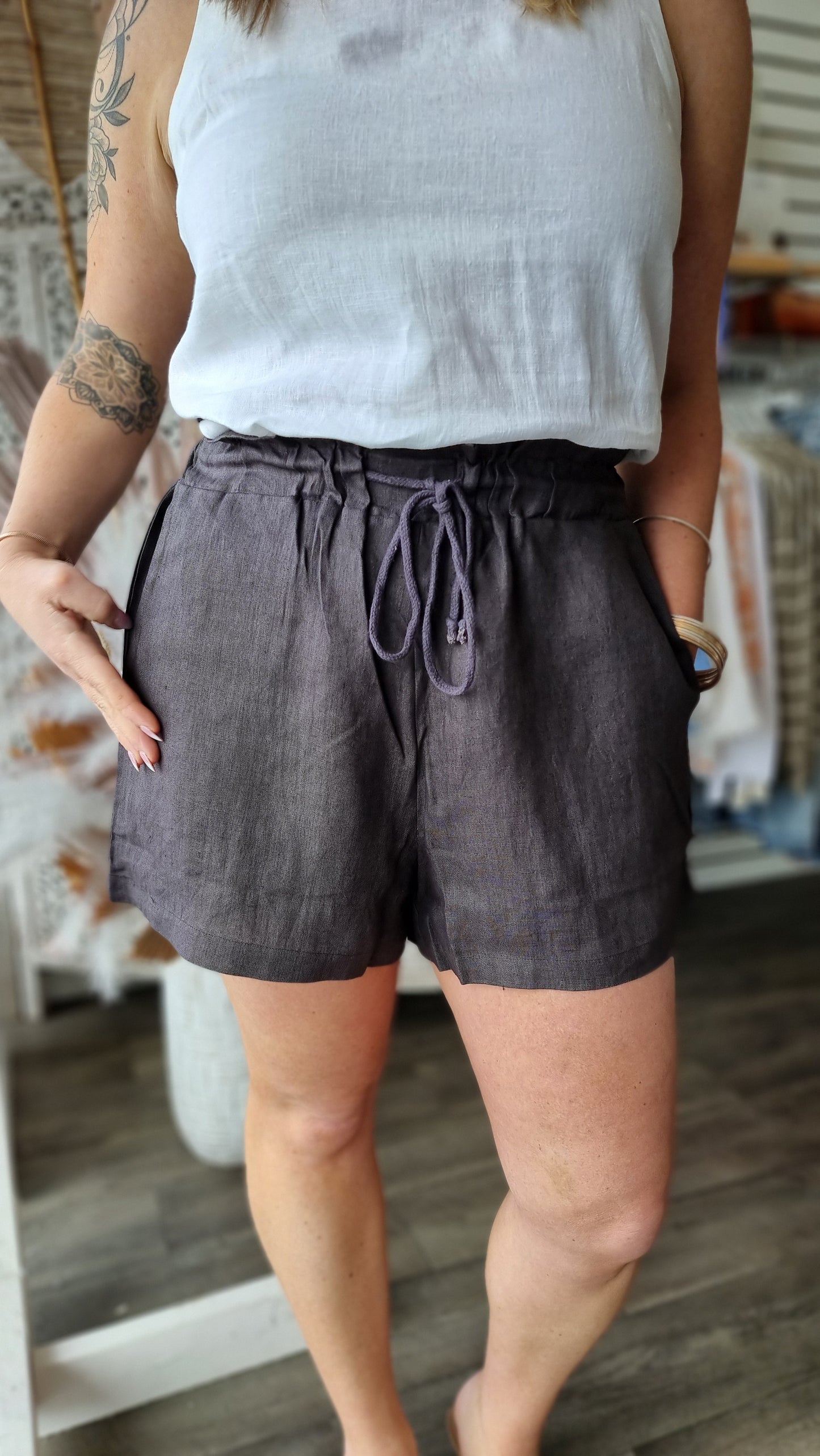 Harlow linen short | eggplant