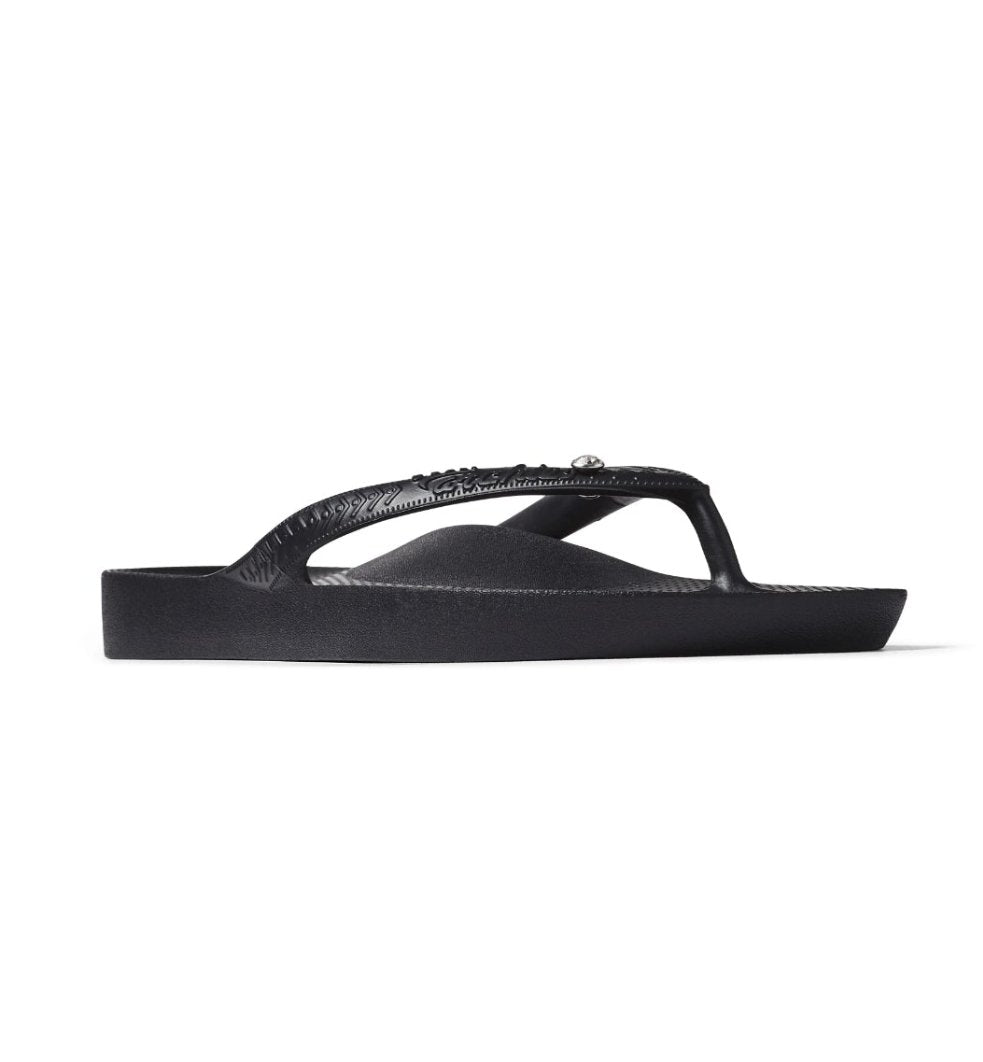 Black with Crystal | Arch Support Thongs